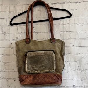 Mona B Canvas and Leather Tote Bag